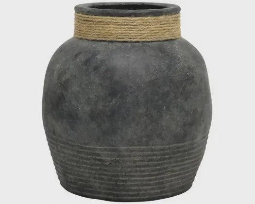 Vase - Black Terracotta Jute detail Small